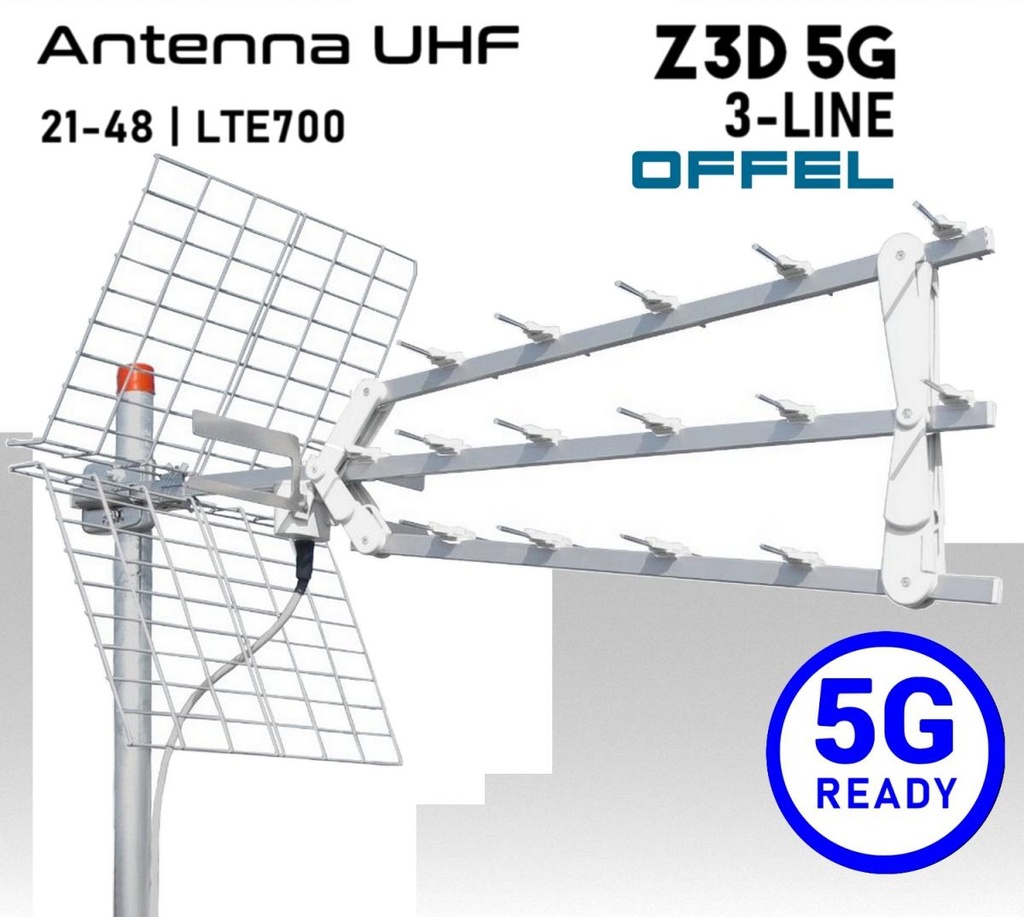 Antenna UHF OFFEL  Z3D 5G Tripla culla anodizzata in alluminio 5G Ready