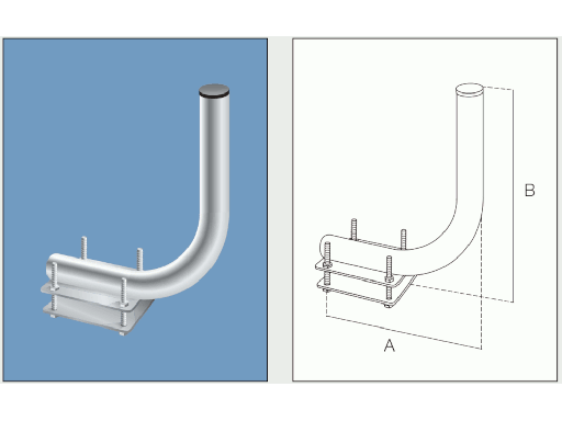 Supporto curvo a 90° ø 40 da ringhiera cm.26 piast. 120x80x5 + contropiastra - Zincatura a fuoco