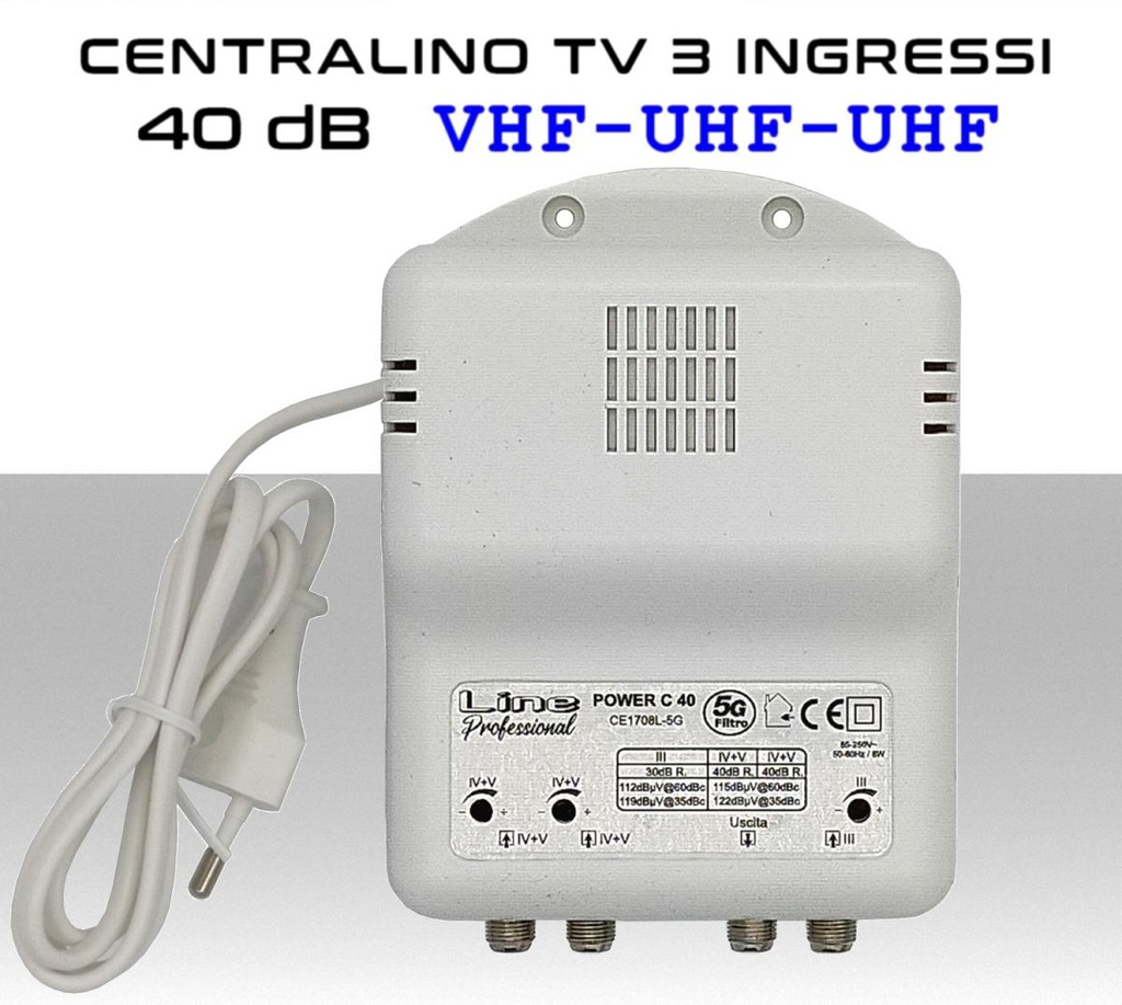 Centralino antenna TV da interno 3 ingressi BIII- UHF- UHF 40dB serie CE1708L-5G