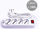 Multipresa con 4 Prese 10/16A 2P+T Bipasso / Schuko e Interruttore Generale Luminoso con Cavo 1.5m + Spina 16A 2P+T - Colore Bianco