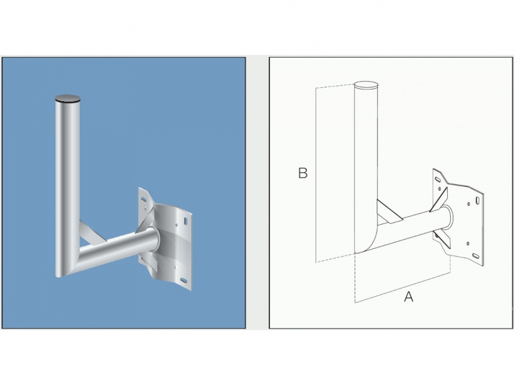 Supporto 90° ø 60x3 attacco palo/muro Senza Bullonialzo cm.30 h.cm.50 piastra 200x150x4 - Zincatura a fuoco