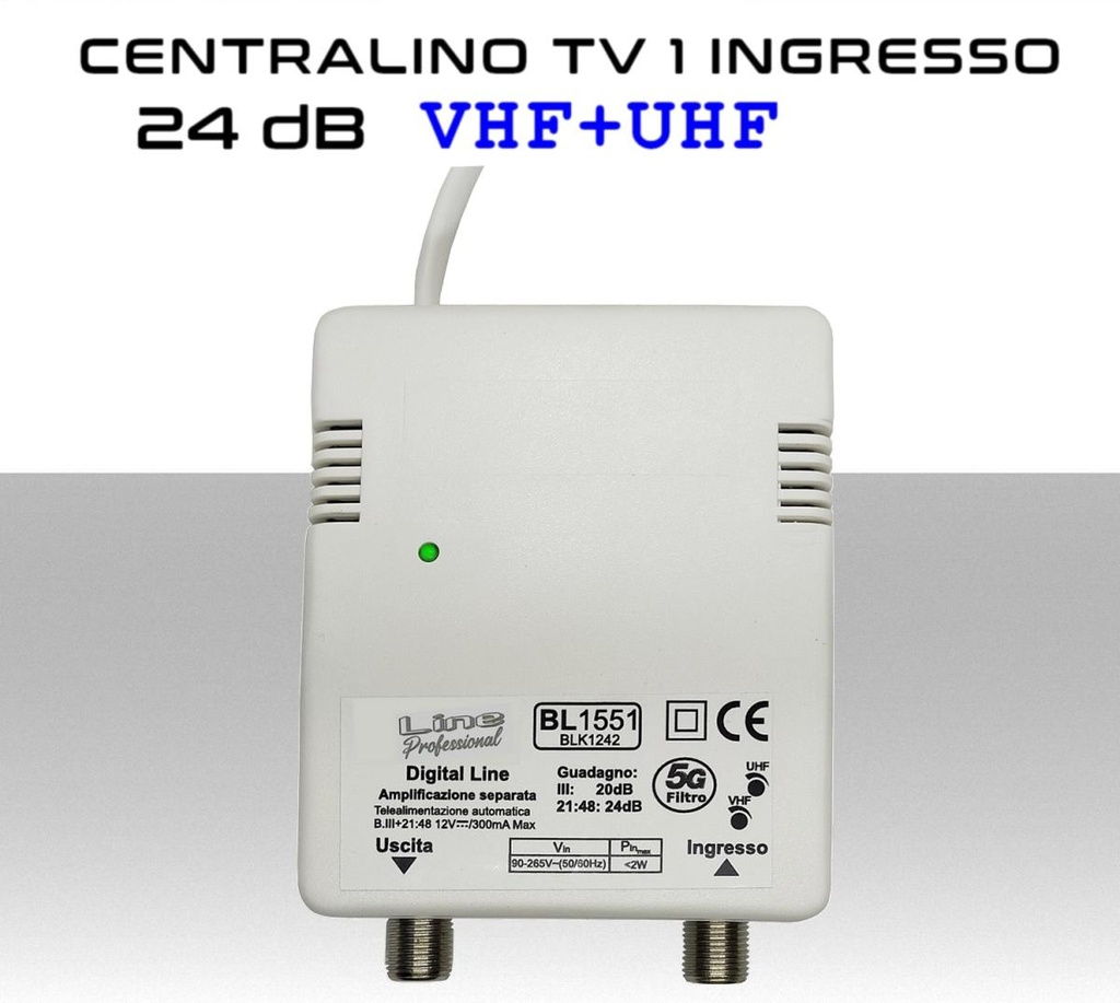 Centralino antenna TV da interno 1 ingresso BIII-UHF 24dB telealimentazione serie BL1551