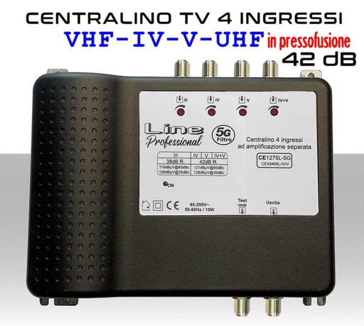 Centralino Antenna TV 4 Ingressi 128dBuV@35dBc Pressofusione