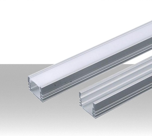 Profilo in Alluminio Colore Silver per Strip LED (Max l: 12,4mm) Copertura Satinata 2000 x 17,4 x 12,1mm