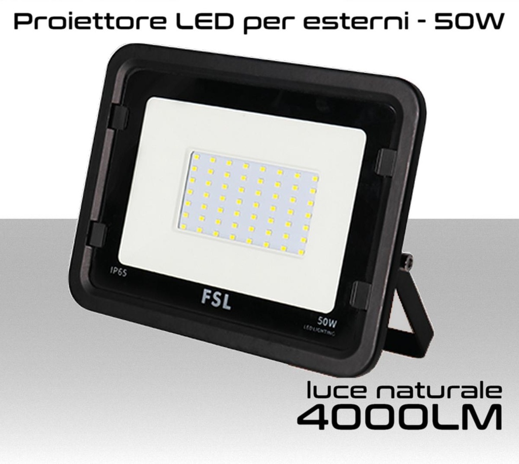 Faretto LED per esterno 50W Luce bianca naturale 4000K IP65 4000 Lumen FSL