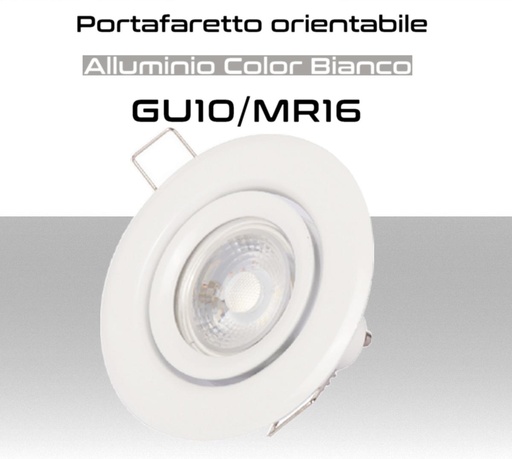Portafaretto orientabile rotondo Color bianco per lampadine GU10 MR16 - Foro 70mm