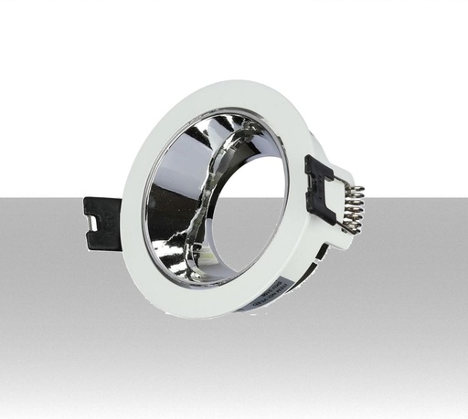 Portafaretto LED da Incasso GU10 Rotondo Colore Bianco con Supporto Orientabile Cromato - Foro 72mm