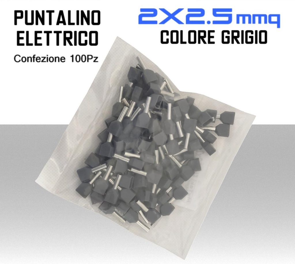 Puntalini elettrici per cavo da 2x2.5mmq colore Grigio 