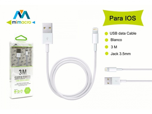 Cavo USB-iOS 3 Metri - Alta Potenza di Ricarica