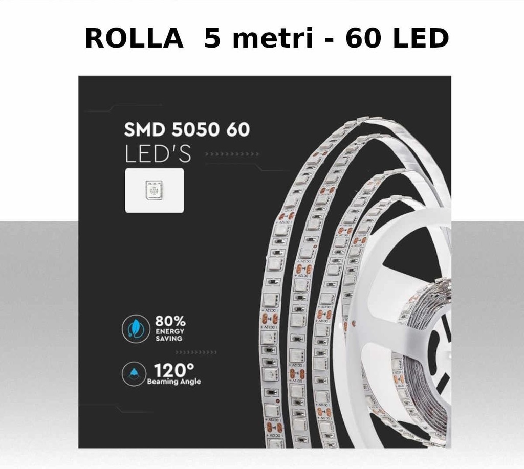 LED Strip SMD5050 - 60 LEDs Blue Non-waterproof - Rolla da 5 metri - Lumen: 1000/m