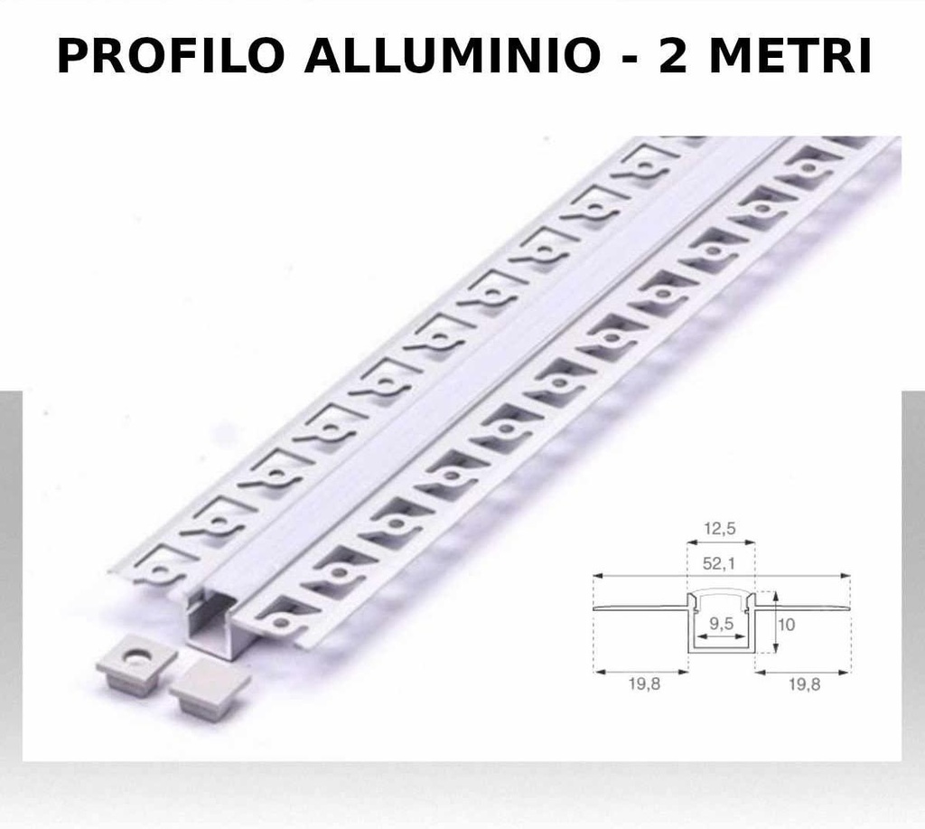 Profilo Alluminio ad Incasso per Cartongesso (Max l: 9,5mm) Copertura Satinata 2000 x 60mm