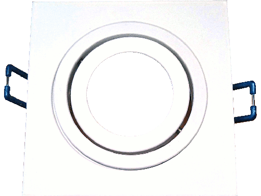 Portafaretto ad incasso di colore bianco per lampagine GU10 e GU5.3 / MR16. Lampada orientabile. Ghiera quadrata - Foro: 80mm