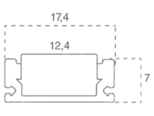 Profilo in Alluminio per Strip LED (Max l: 12,4mm) Copertura Satinata 2000 x 17,4 x 7mm