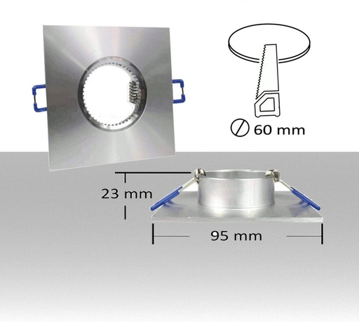 Portafaretto quadrato per GU10 ad incasso colore argento. Confezione 2Pz - Foro: 60mm