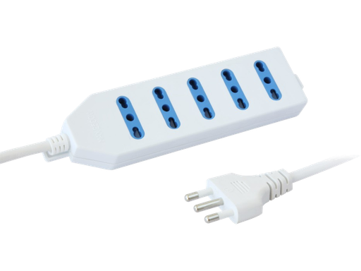 Multipresa 5 posizioni Bipasso 10/16A, Lunghezza cavo 1.5m - 3x1mm