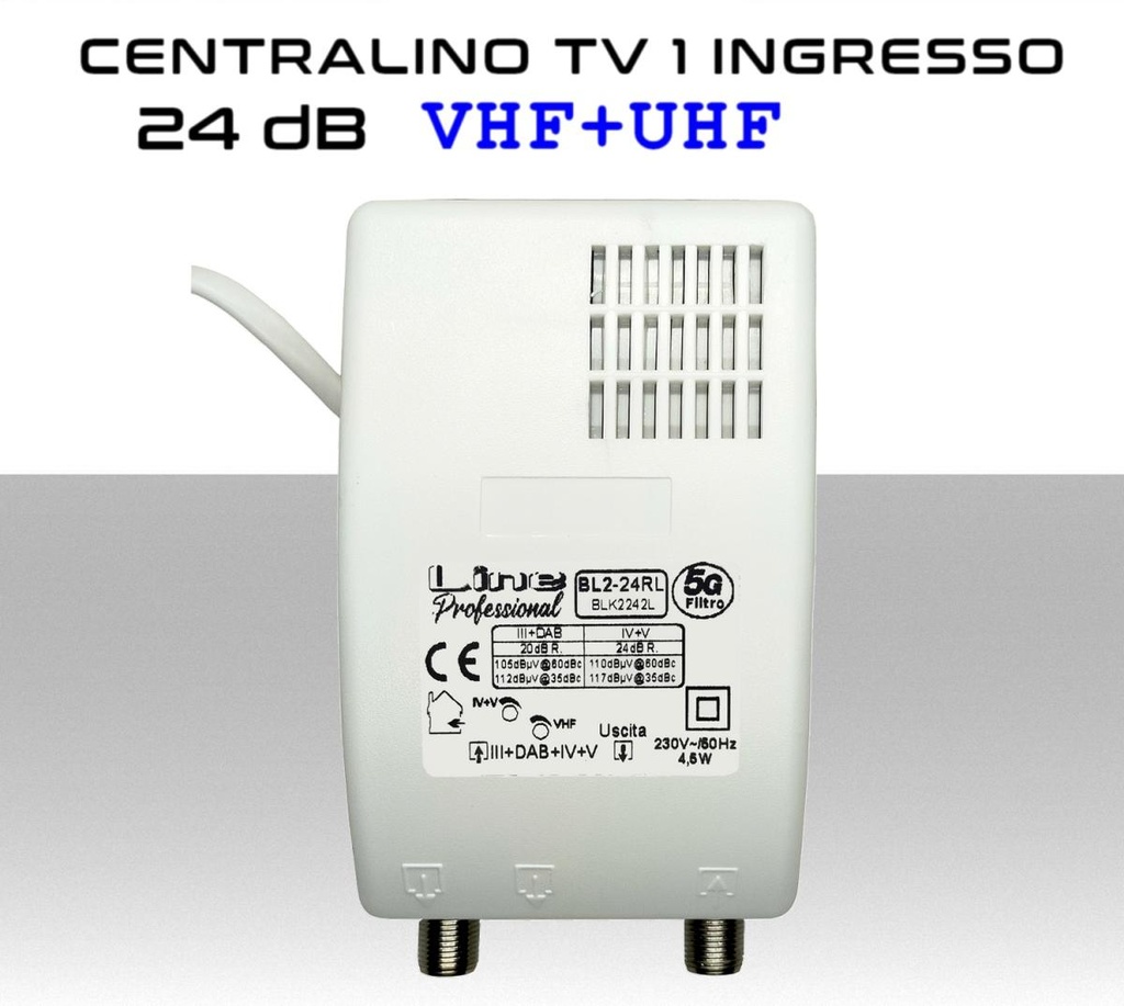 Centralino antenna TV da interno 1 ingresso BIII-UHF 24dB livello 117dBµV serie BL2-24RL