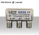 Splitter TV 2 Vie: CC Passante, Connettori F, Banda TV/Sat