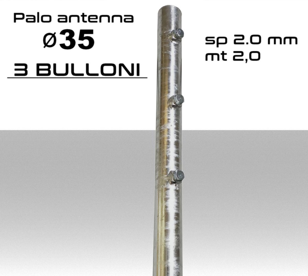 Palo antenna singolo 2 metri diametro ø 35 spessore 2 mm 