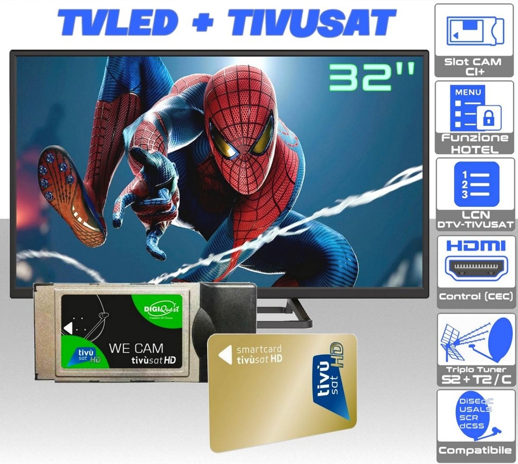TV 32 pollici led con Modulo Tivusat cam e smart card certificata