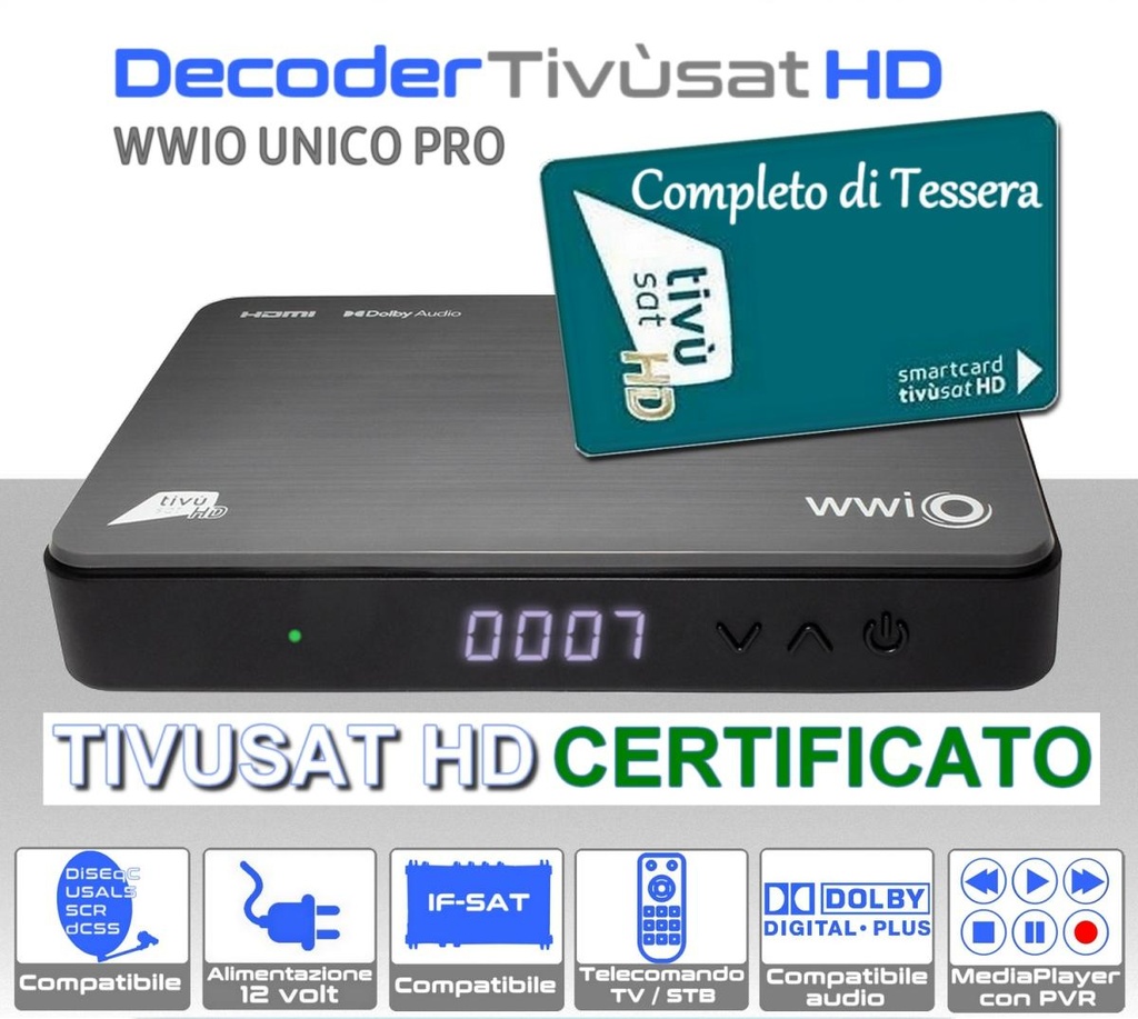 Decoder tivusat HD con scheda inclusa UnicoPro compatibile DAZN