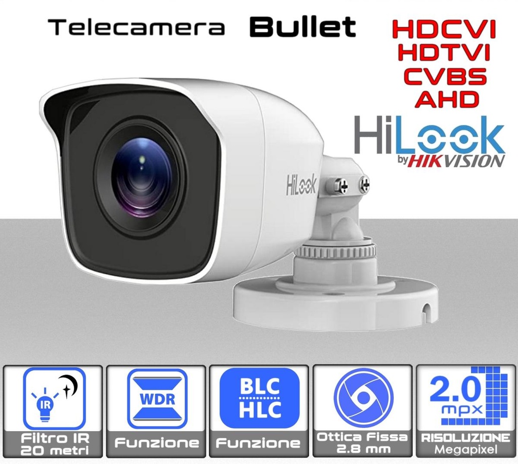 Telecamera Bullet 2MP con ottica fissa da 2.8 mm per esterno IP66