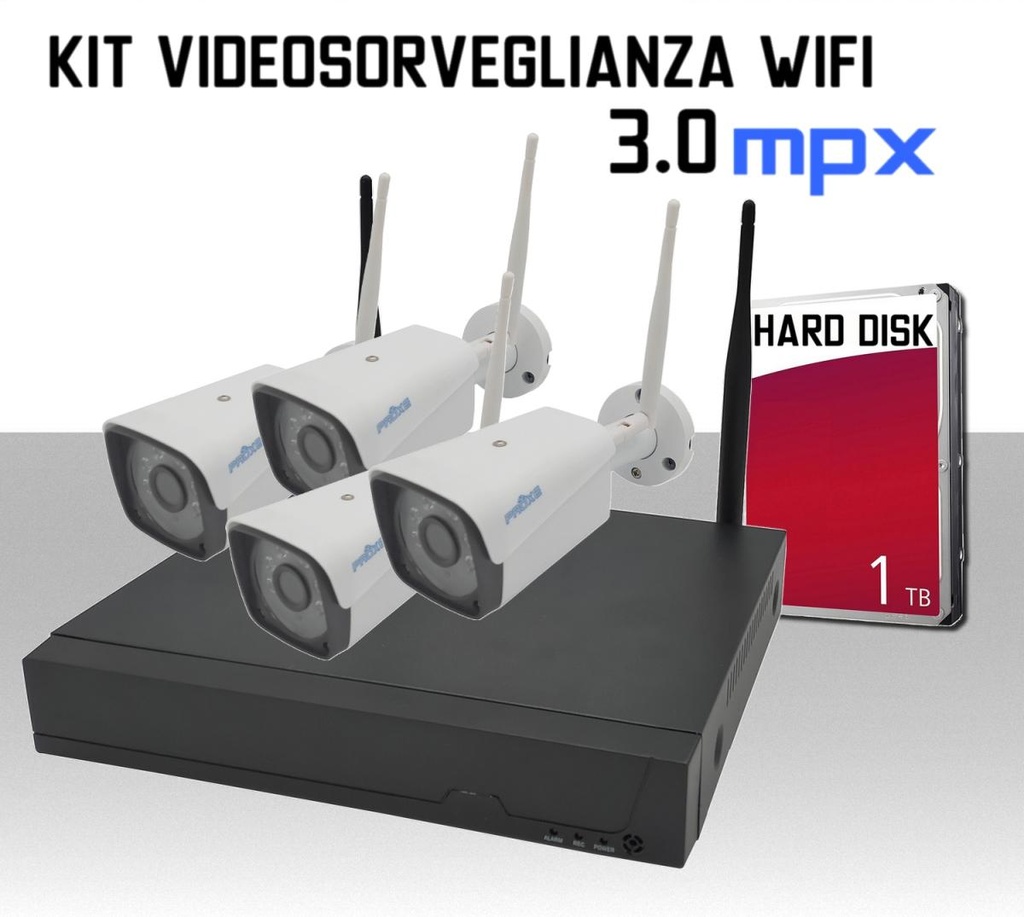 NVR Wi-Fi con 4 telecamere 3 MPX e hard disk 1tb senza fili