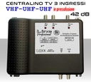 Centralino antenna TV da interno 3 ingressi BIII-UHF-UHF 42dB telaio pressofuso