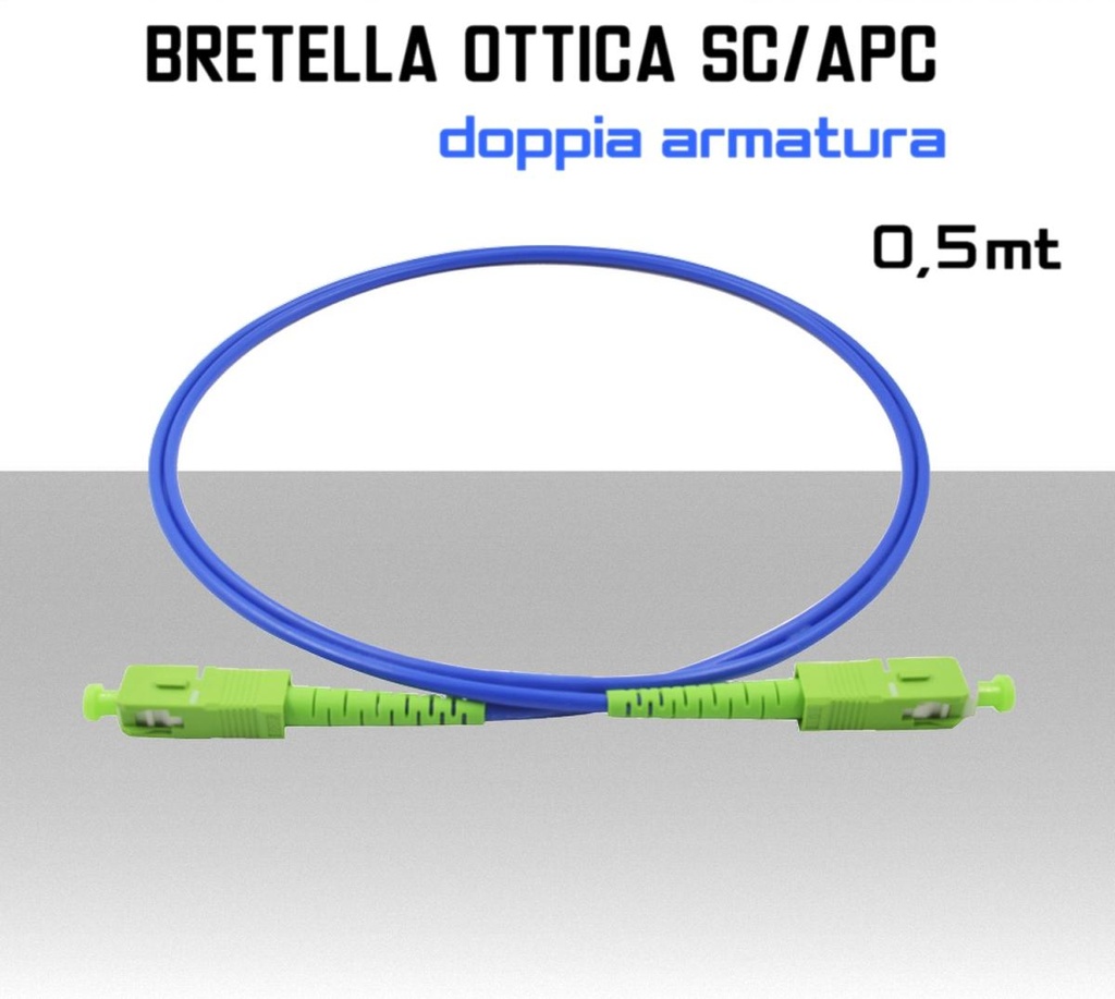 Bretella Fibra Ottica monomodale SC/APC doppia armatura 0,5 metri