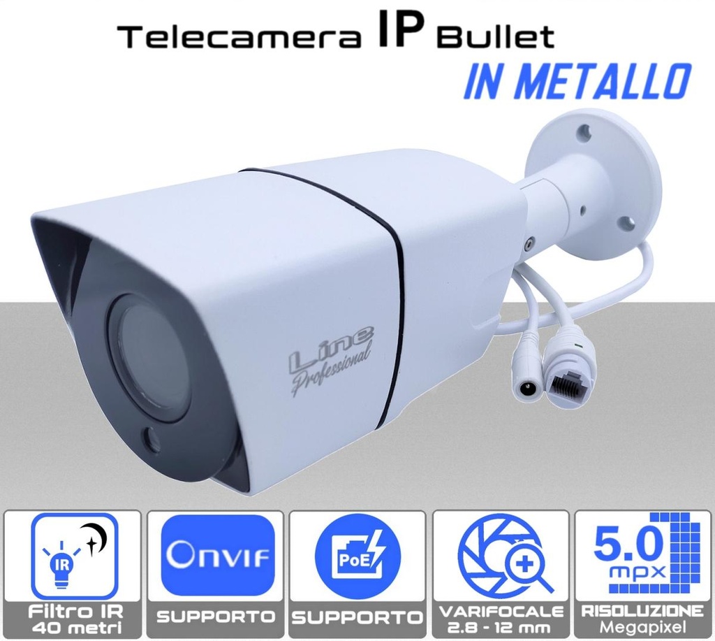 Telecamera IP Bullet Onvif 5MP varifocale 2.8-12mm in metallo sony starvis
