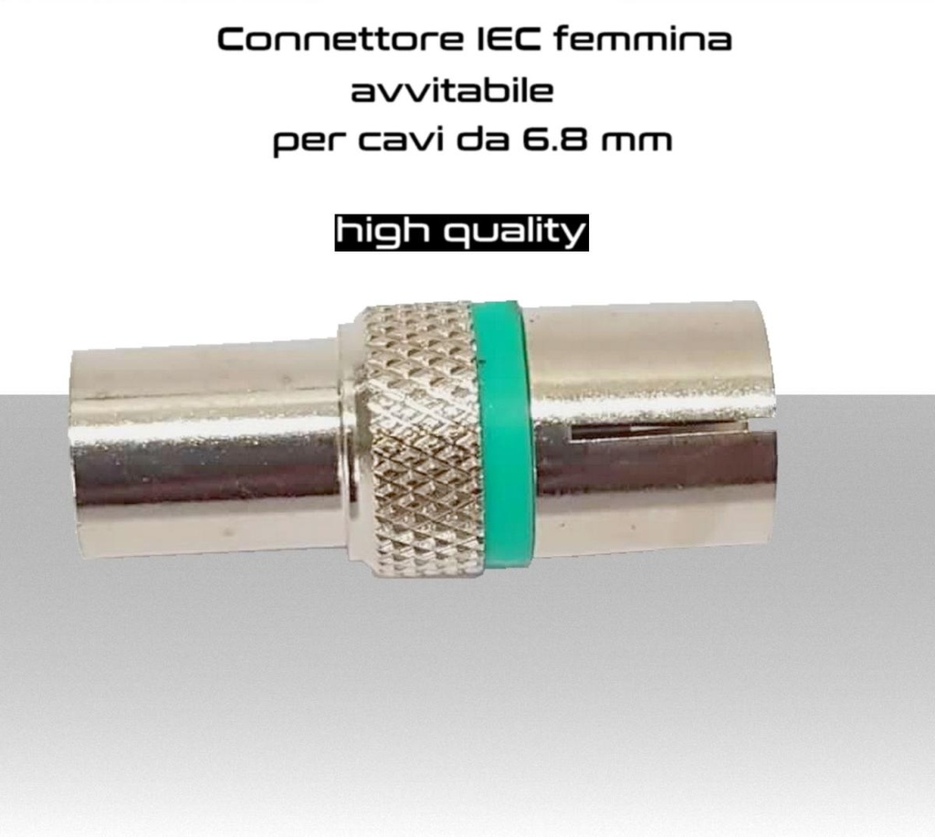 Connettore IEC femmina avvitabile per cavo antenna da 6.8mm 