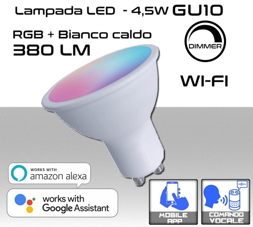 Faretto GU10 LED 4.5W 380 lumen RGB Bianco caldo e dimmerabile