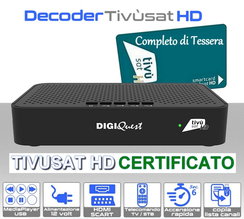 Decoder tivusat HD con scheda inclusa Digiquest Q10 compatibile DAZN