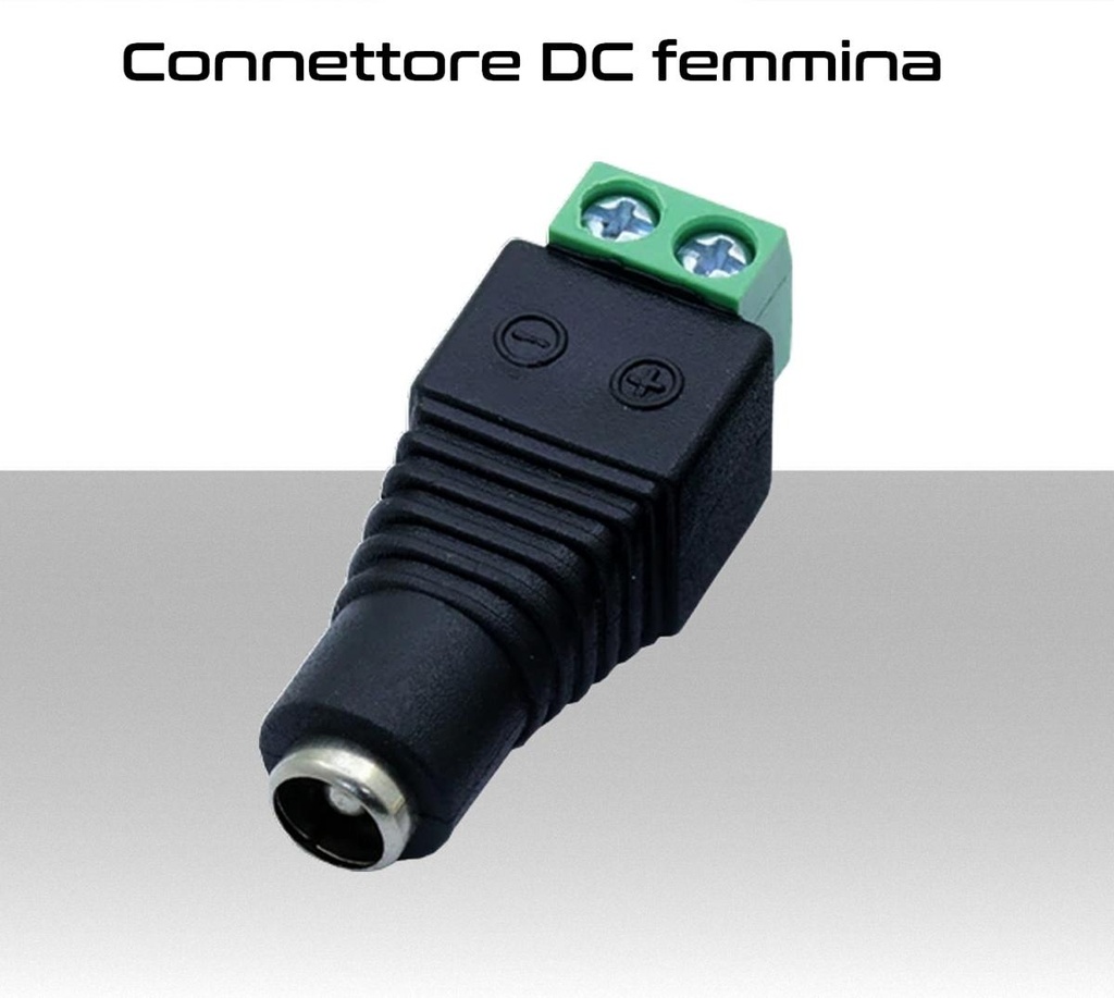 Connettore DC femmina  2 poli a morsetti per Telecamere e strisce LED