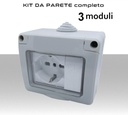 Contenitore Stagno completo a 3 moduli inclusi presa e interruttore 16A IP55