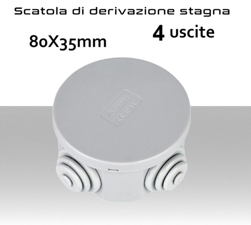 Scatola di derivazione stagna rotonda  4 uscite con passacavi 80X35mm