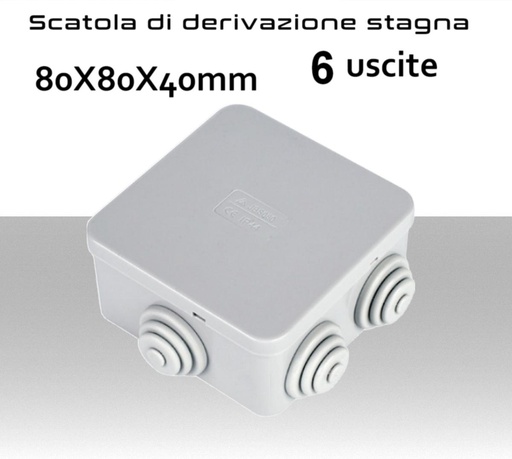 Scatola di derivazione stagna quadra 6 uscite con passacavi 80X80X40mm