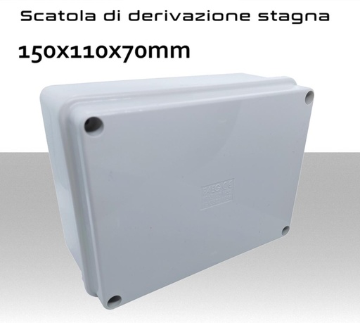 Scatola di derivazione stagna IP56 quadra con coperchio e viti 150x110x70mm