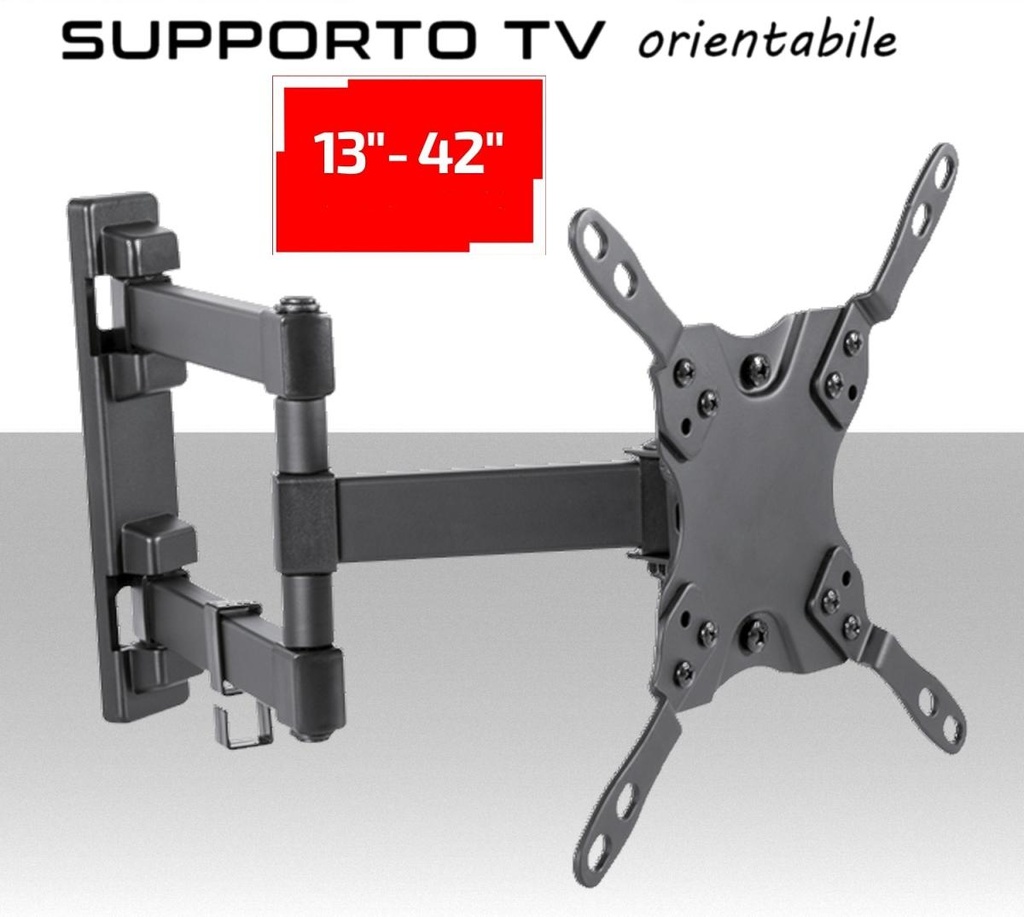 Supporto TV universale orientabile staffa 3 snodi per schermi da 13"a 42" pollici vesa compatibile