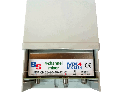 Miscelatore 2 ingressi con 4 passacanali CH1+CH2+CH3+CH4 - VHF+UHF -CH per la ricezione dei canali RAI