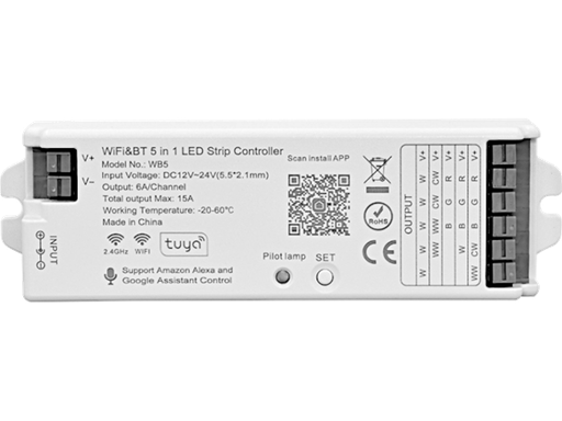 [LA030] Controller LED TUYA WiFi & Bluetooth a 5 canali per strisce 12/24V MAX 15A