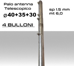 [MSPTT0026] Palo antenna telescopico 6 metri tubi infilati diamentro 40-35-30 mm spessore 1,5 mm zincato a caldo