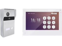 [VIKA] Kit Videocitofono TCP/IP completo di Monitor 7" IPS Touch Bianco + Unità esterna con 1 tasto con lettore RFID compatibile TUYA