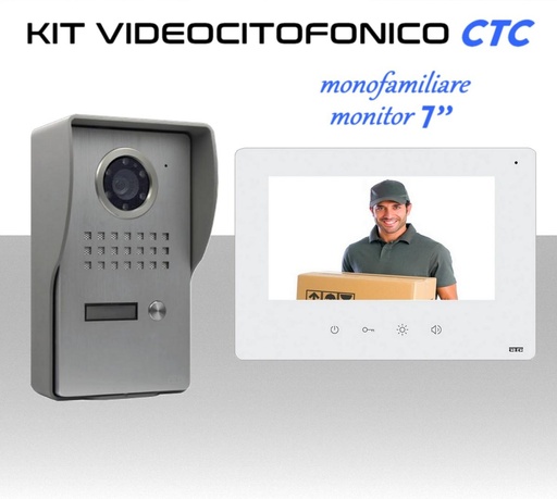 [SA2053] Videocitofono monofamiliare 2 fili monitor LCD da 7 pollici da parete a colori con vivavoce e pulsantiera in alluminio completa di telecamera HD  