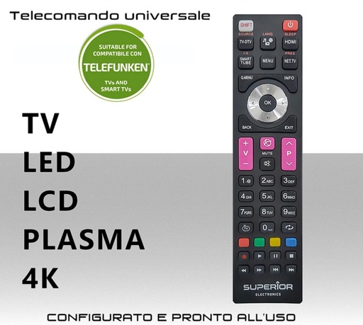 [SA2318] Telecomando TV Telefunken universale pronto all'uso con funzioni per TV Smart 