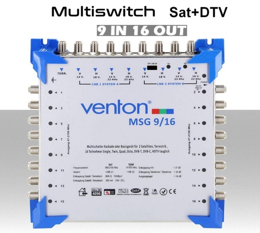 [SA2013] Multiswitch  9/16 centralino autoalimentato a due satelliti con terrestre per 16 utenze indipendenti serie Venton MSG