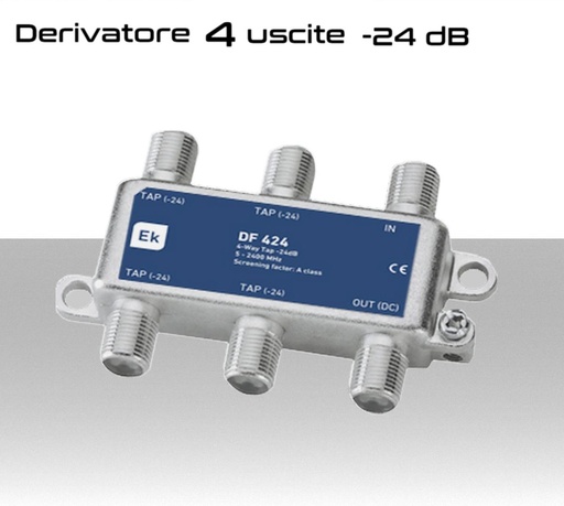 [SA1523] Derivatore antenna 4 uscite attenuazione -24dB con 1 via passante DC schermato con connettore F per banda TV e Satellite di Ekselans by ITS
