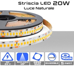 [MS0321] Striscia LED 24V 20W 4000K - 5m Dimmerabile | 2050 Lumen/m | IP20 | Taglio Personalizzabile