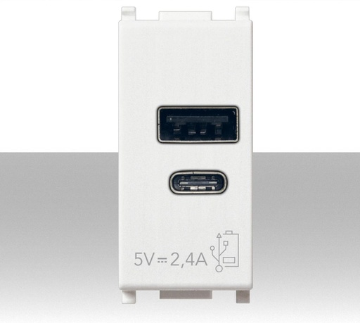 [SA14292.AC] Presa USB  doppia alimentazione compatta tipo USB-A e USB-C  da 5V 2,4A bianco Vimar 14292.AC