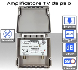 [AP24R-5G-RED] Amplificatore TV da Palo 24dB UHF con Filtro 5G