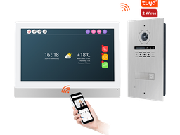 [V2KD] Kit Videocitofono 2 FILI completo di Monitor 7" IPS Touch bianco + Unità esterna ad incasso con 1 tasto compatibile TUYA
